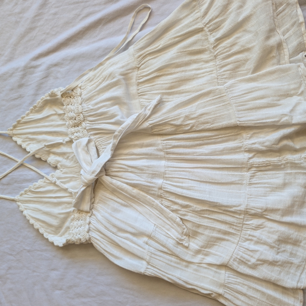 Aerie Size M Halter Cross Back Crochet Top Babydoll Mini  Dress Boho - Picture 6 of 9